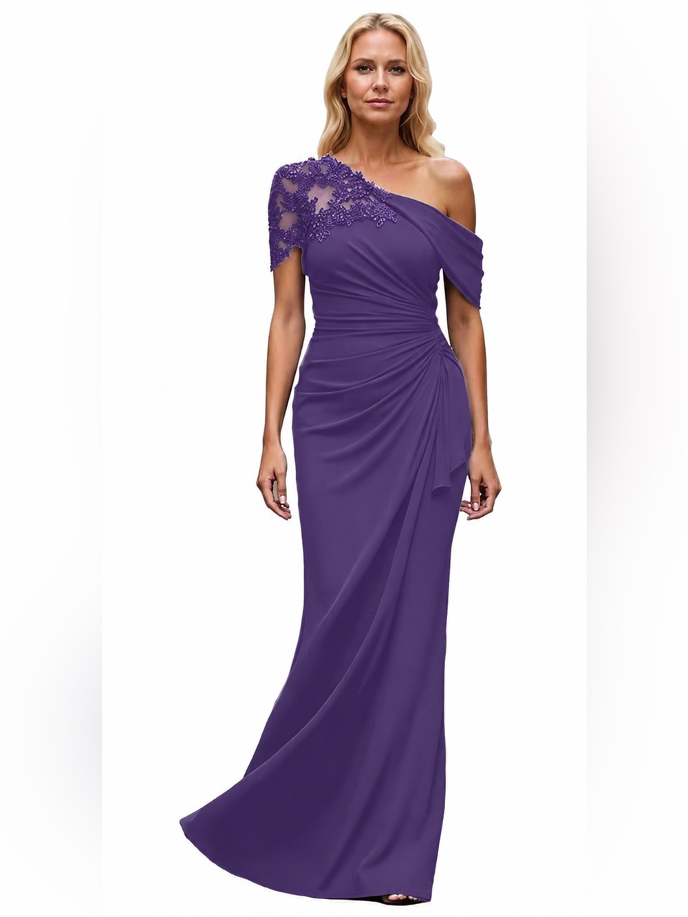 Purple One Shoulder Formal Wedding Guest Bridesmaid Gown NWT